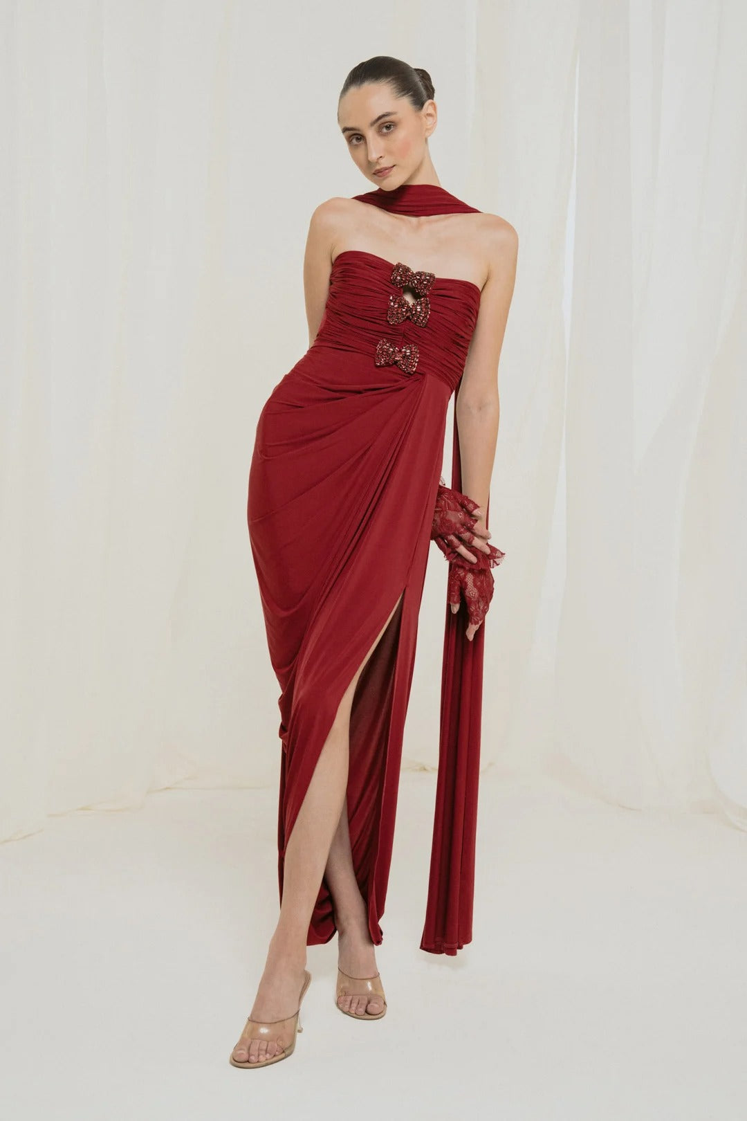 Blush Elegance Draped Gown by Ishaaira