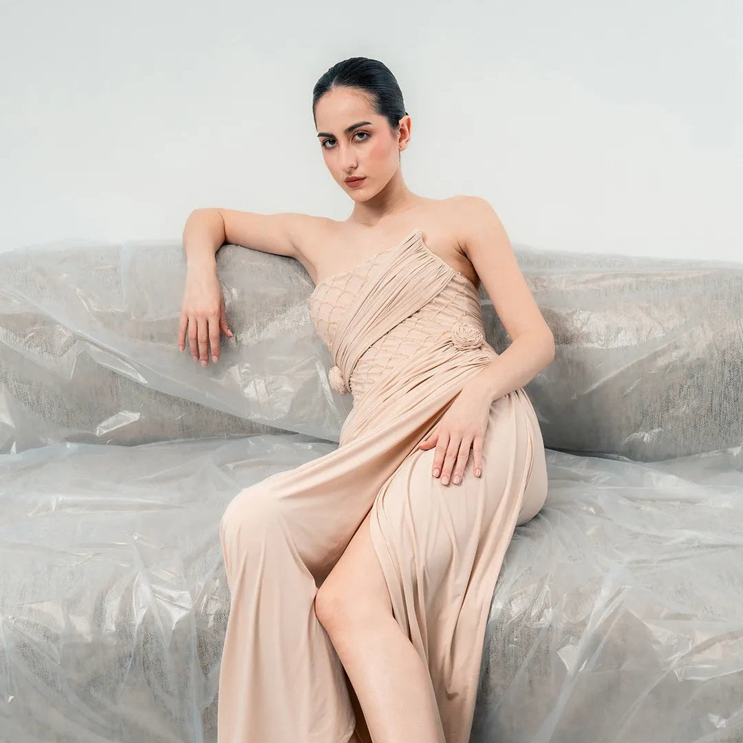 Blush Elegance Draped Gown